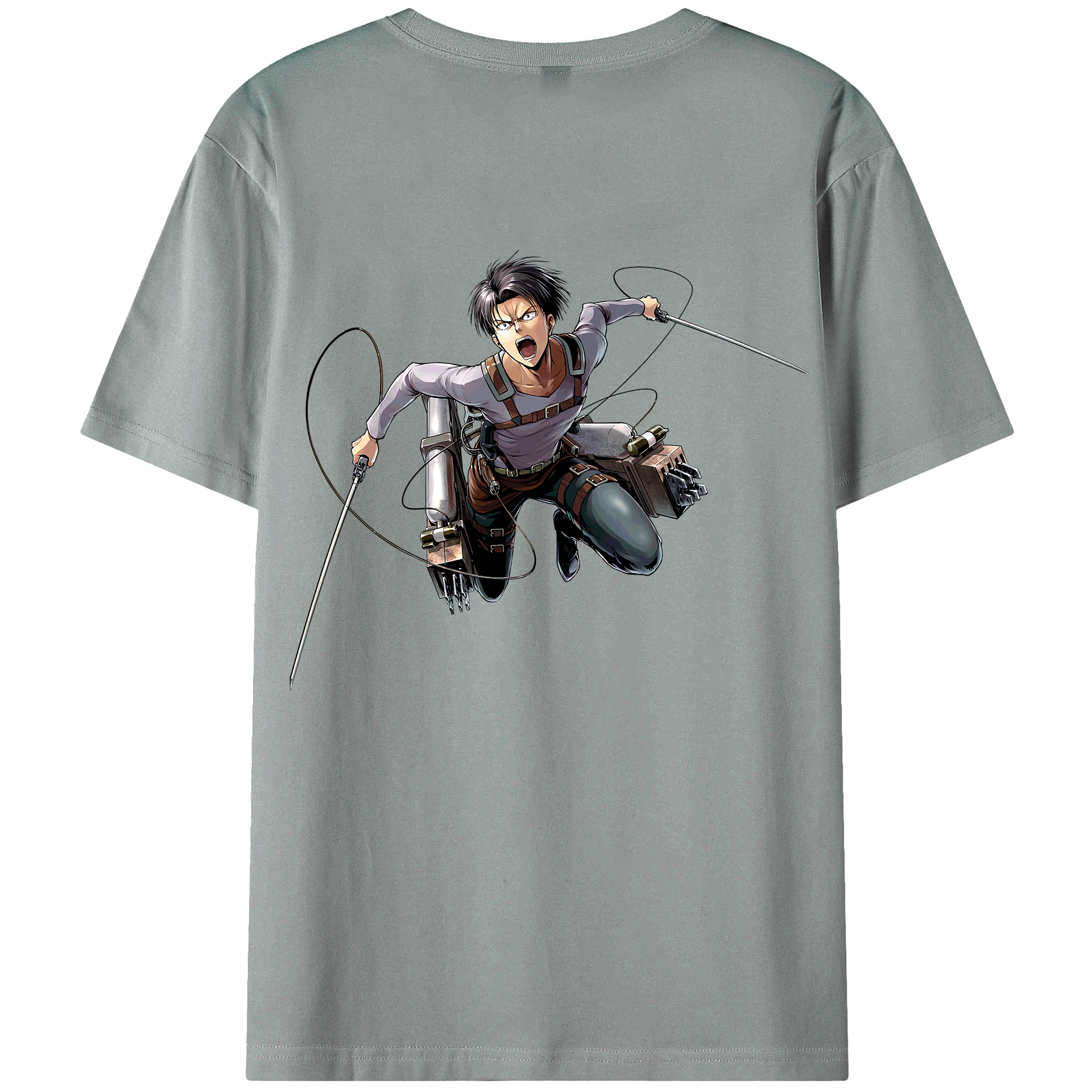 （画像用） 進撃の巨人 リヴァイ·アッカーマン Attack on Titan Levi Ackerman 綿100％ メンズ半袖Tシャツ（バックプリント） 通気性